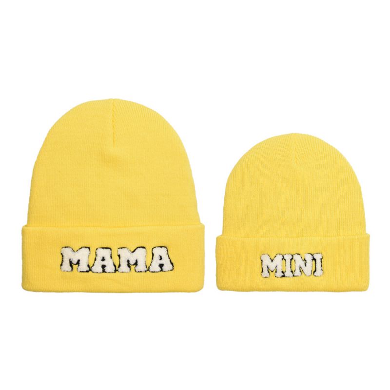 Fashion Light Chick Yellow-parent-child Knitted Hat Letter Embroidered Knitted Parent-child Beanie
