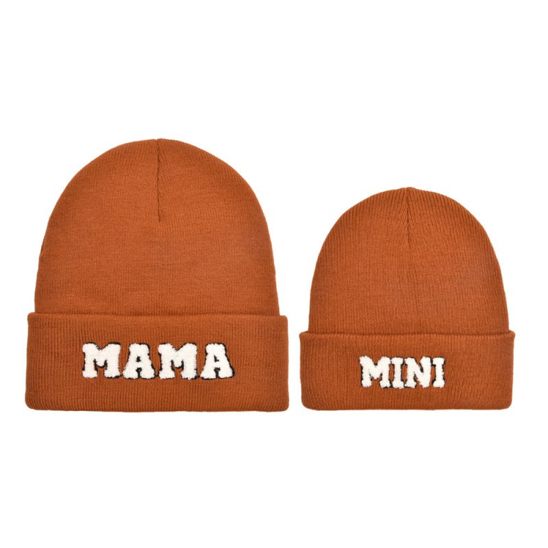 Fashion Caramel Color-parent-child Knitted Hat Letter Embroidered Knitted Parent-child Beanie