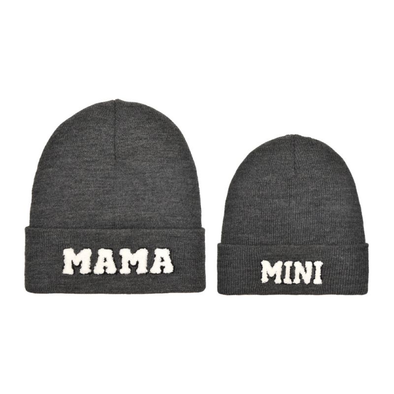 Fashion Black Linen Gray-parent-child Knitted Hat Letter Embroidered Knitted Parent-child Beanie