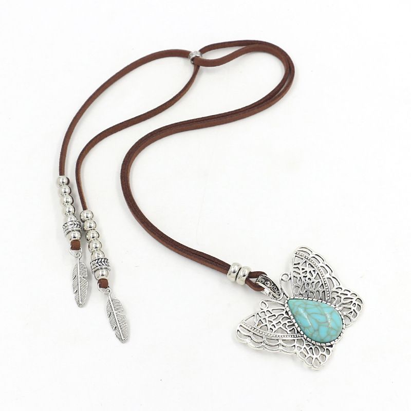 Fashion Butterfly 2 Alloy Turquoise Butterfly Necklace