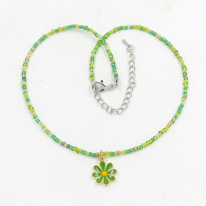 Fashion D#green Colorful Rice Bead Necklace