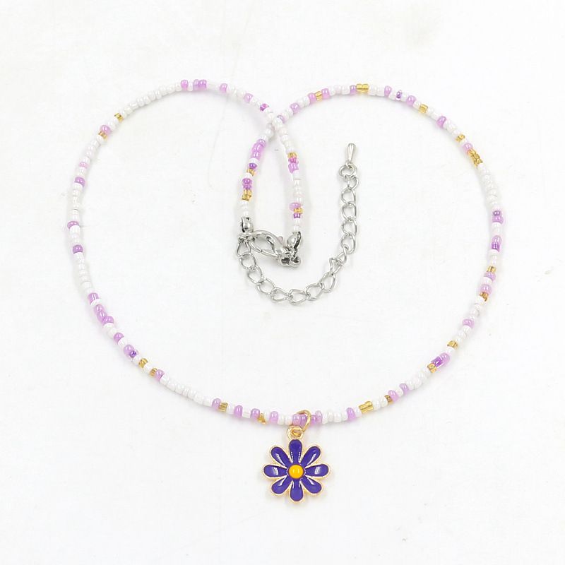 Fashion G#purple Colorful Rice Beads Necklace