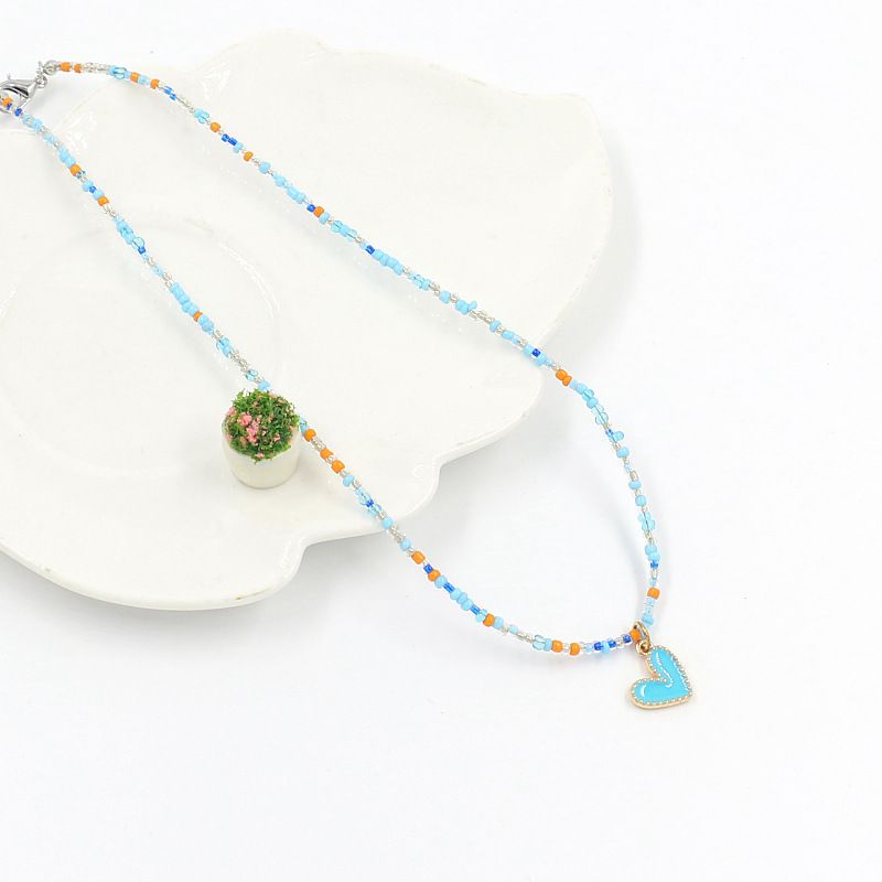 Fashion A# Blue Colorful Rice Beads Flower Necklace