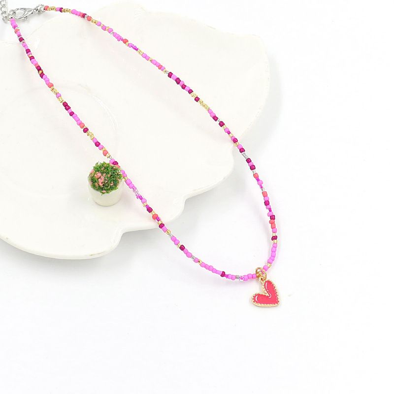 Fashion H# Rose Red Colorful Rice Beads Flower Necklace