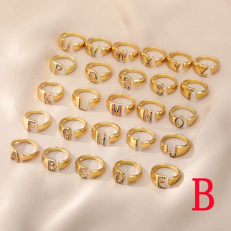 Fashion B Copper Inlaid Zirconium 26 Letter Open Ring
