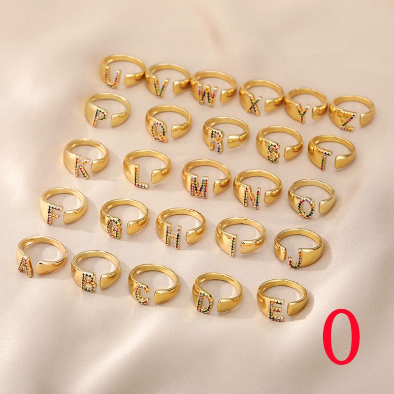 Fashion O Copper Inlaid Zirconium 26 Letter Open Ring
