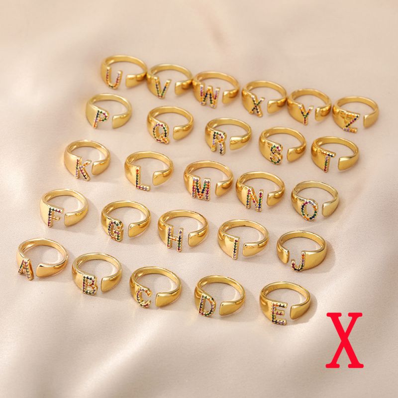 Fashion X Copper Inlaid Zirconium 26 Letter Open Ring