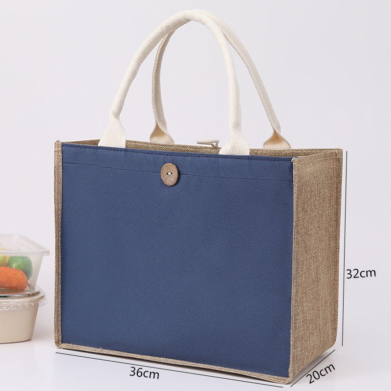 Fashion Horizontal Medium Dark Blue Cotton And Linen Large Capacity Handbag