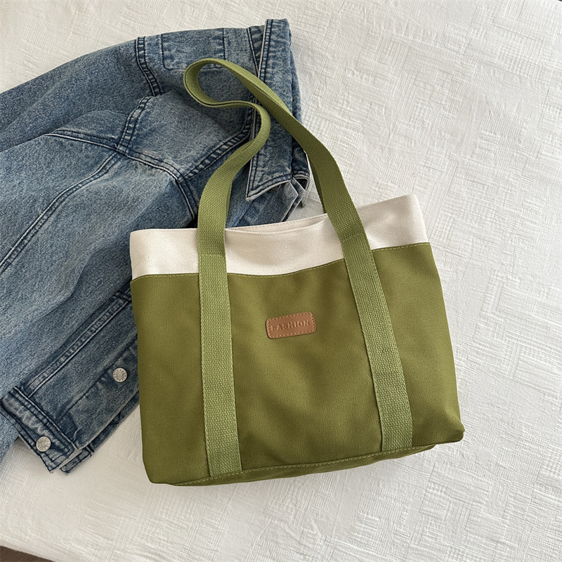 Fashion Green Canvas Color Block Large Capacity Shoulder Bag