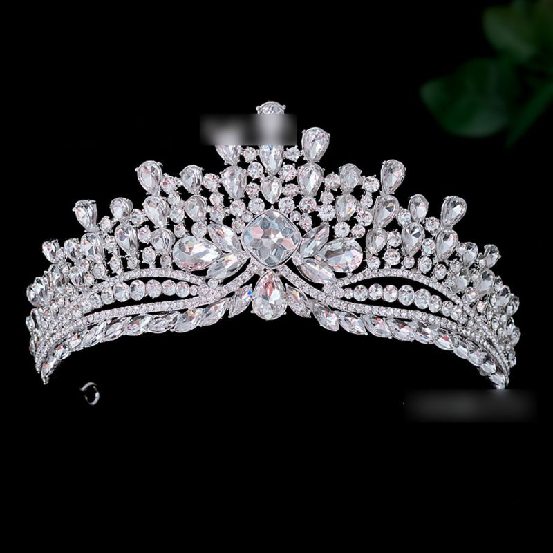 Fashion Silver White Alloy Diamond Geometric Crown