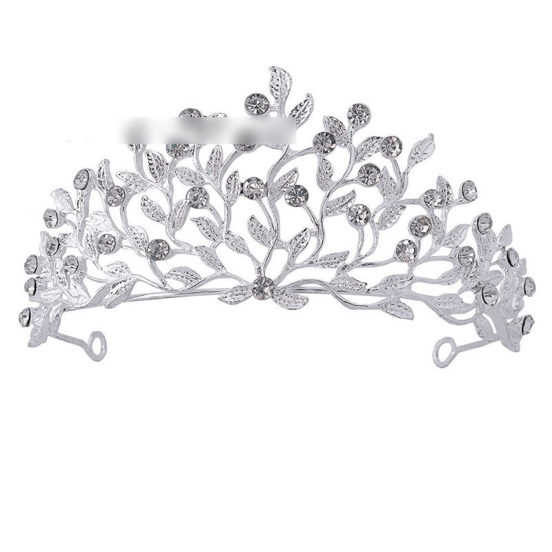 Fashion Silver White Alloy Diamond Leaf Crown