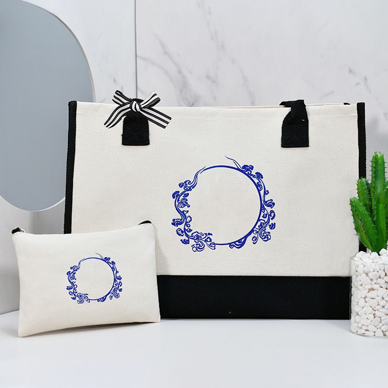 Fashion Blue And White Picture 3 Set Canvas Print Large Capacity Tote Bag