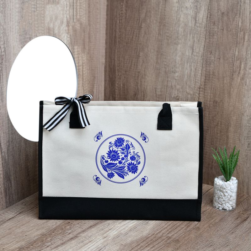 Fashion Blue And White Picture 2 Canvas Print Large Capacity Tote Bag