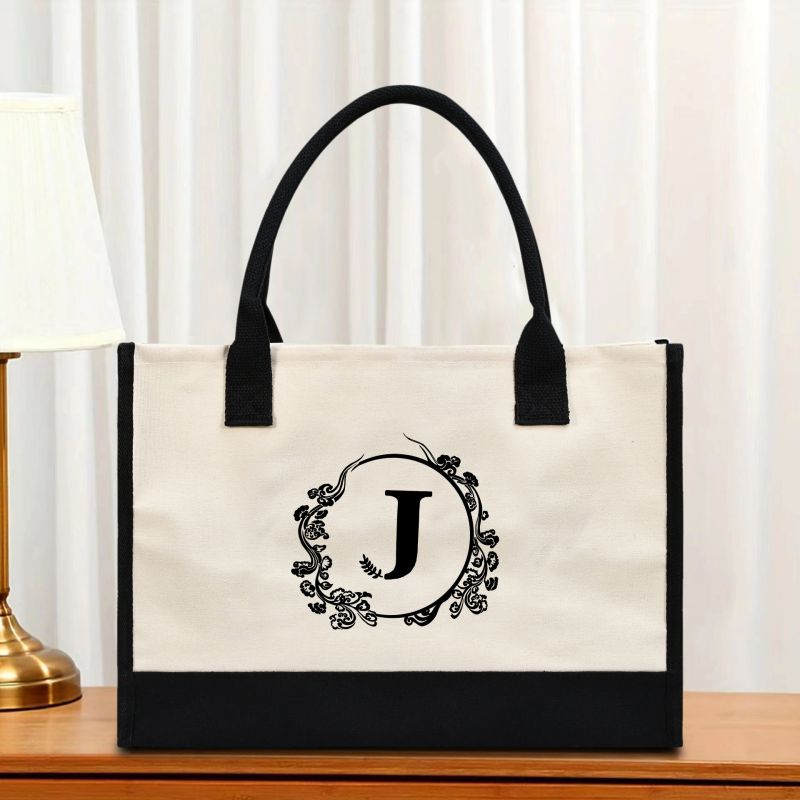 Fashion Lucky Cloud Letter J Canvas Print Large Capacity Tote Bag