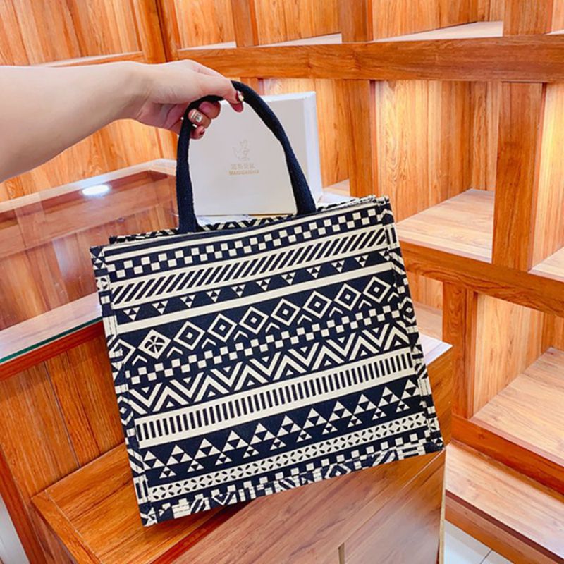 Fashion Striped Canvas Canvas Printed Large Capacity Tote Bag