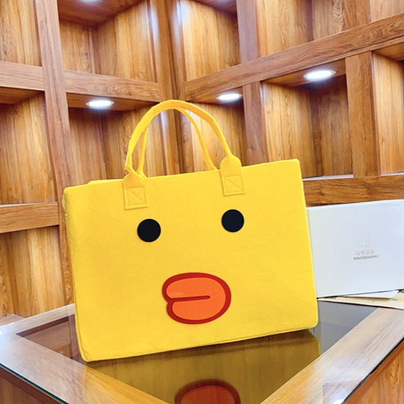 Fashion Yellow Cartoon Felt Large Capacity Handbag