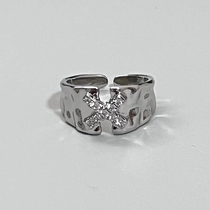 Fashion A Metal Diamond Letter Texture Ring