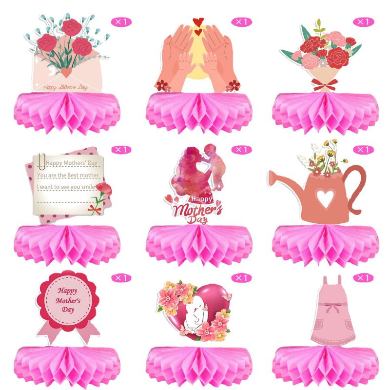 Fashion 9 Styles/set Mother's Day Desktop Paper Fan Honeycomb Ball Ornament