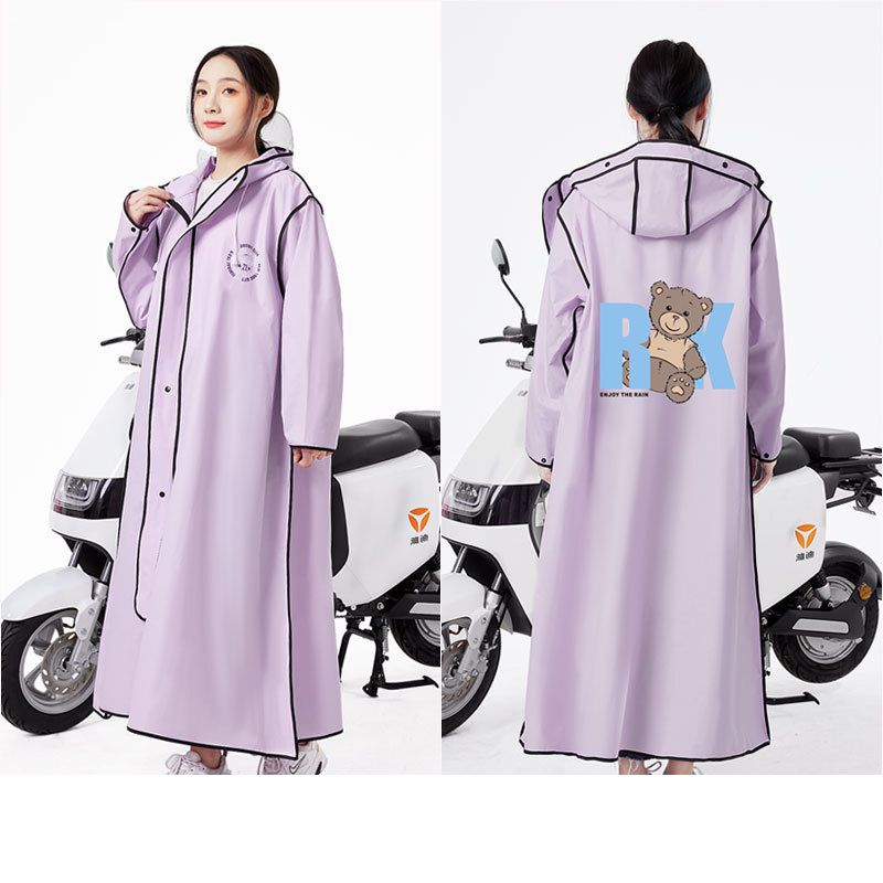 Fashion Purple Bear (double Brim + Removable Gloves) Eva Adult Hooded Raincoat