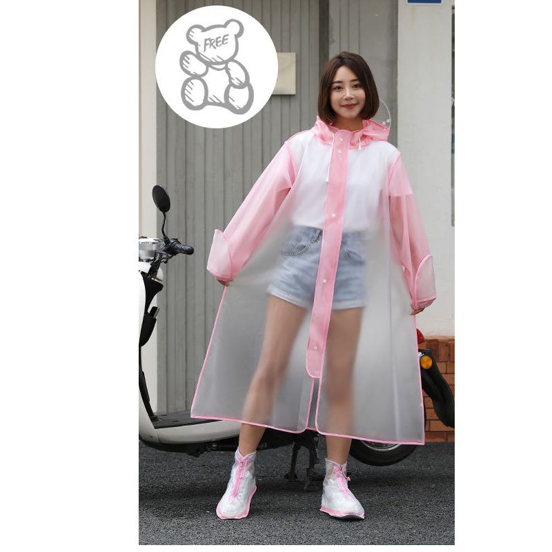 Fashion Pink And White Combination (double Brim + Non-removable Gloves) Eva Adult Hooded Raincoat