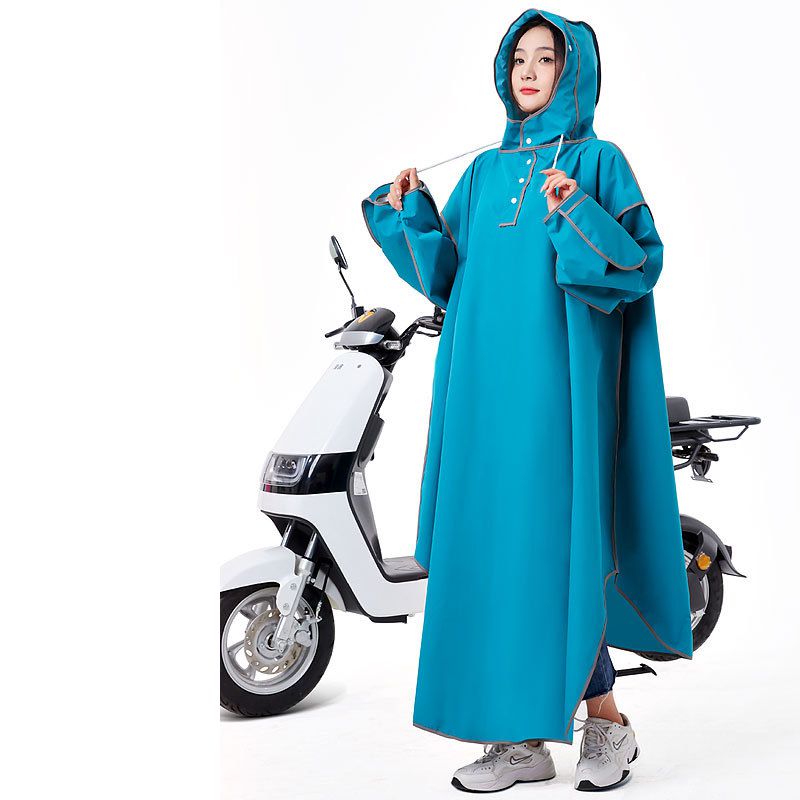 Fashion Peacock Blue (double Brim + Rainproof Gloves) Eva Adult Hooded Raincoat