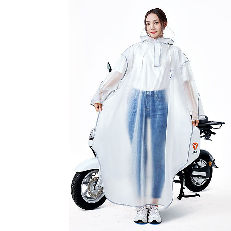 Fashion Semi-transparent White (double Brim + Rainproof Gloves) Eva Adult Hooded Raincoat