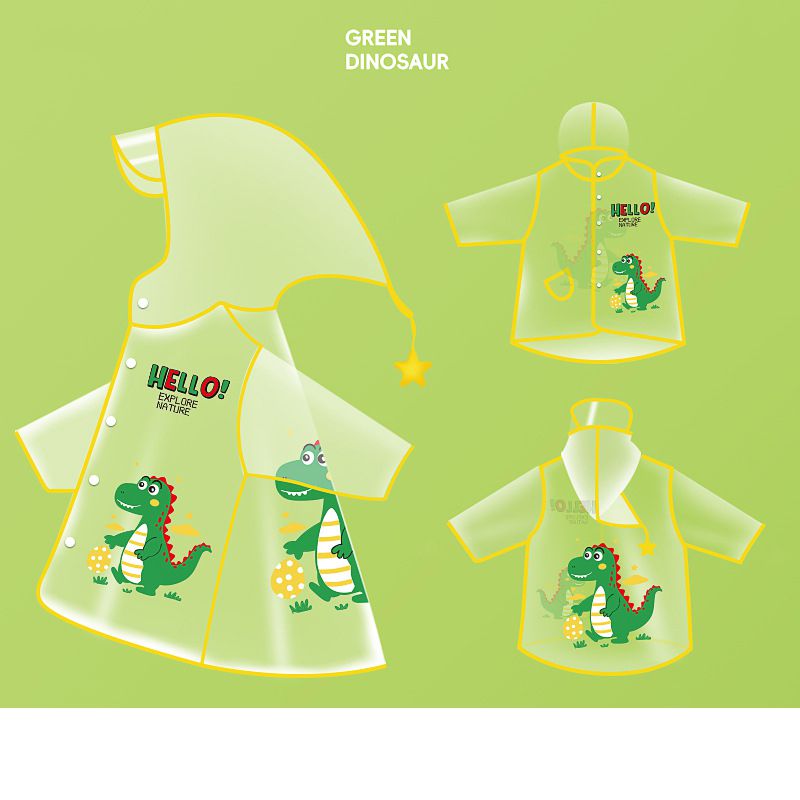 Fashion New Style-yellow Edge Green Dinosaur Eva Eva Children's Hooded Raincoat