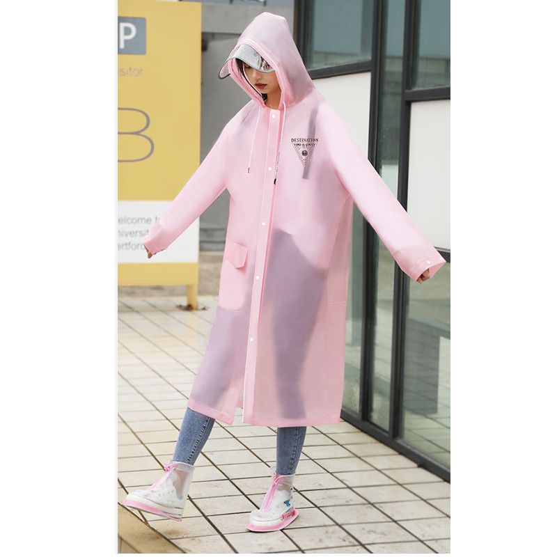 Fashion Pink Geometric Backpack-less Position Eva Adult Hooded Raincoat