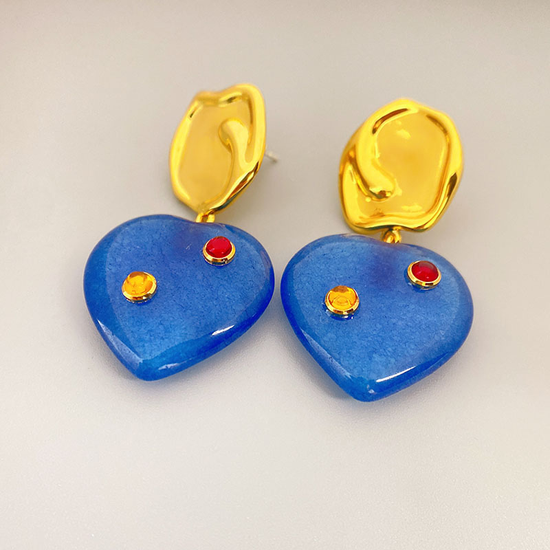 Fashion Blue Earrings (ear-pin Style) Copper Geometric Heart Earrings