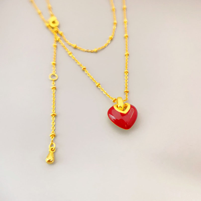 Fashion Red Necklace Copper Dripping Oil Love Necklace