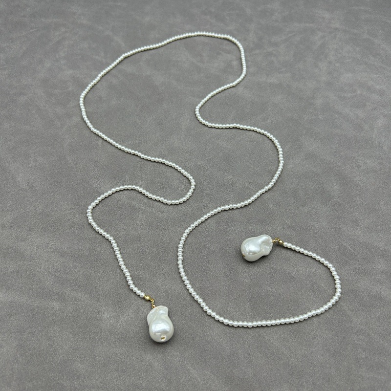 Fashion Imported Glass Pearl Necklace (about 90cm Long) Glass Beaded Shaped Pearl Necklace