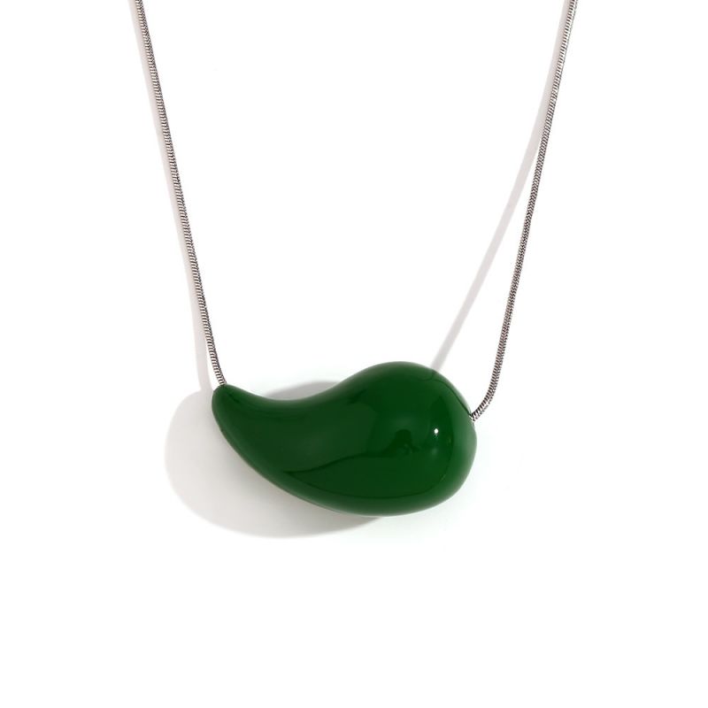 Fashion Steel Color-green Pendant Stainless Steel Oil And Water Drop Necklace