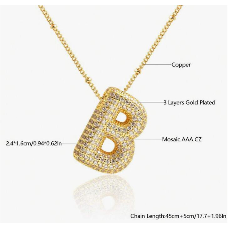 Fashion B Copper inlaid zirconium 26 letter necklace (bead chain)