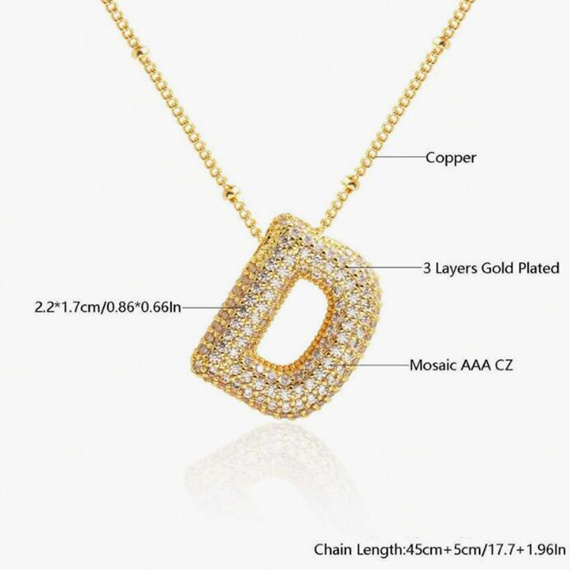 Fashion D Copper inlaid zirconium 26 letter necklace (bead chain)