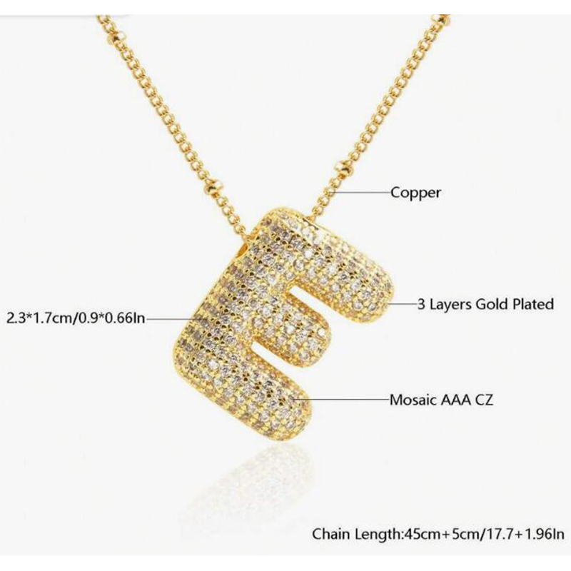 Fashion E Copper inlaid zirconium 26 letter necklace (bead chain)