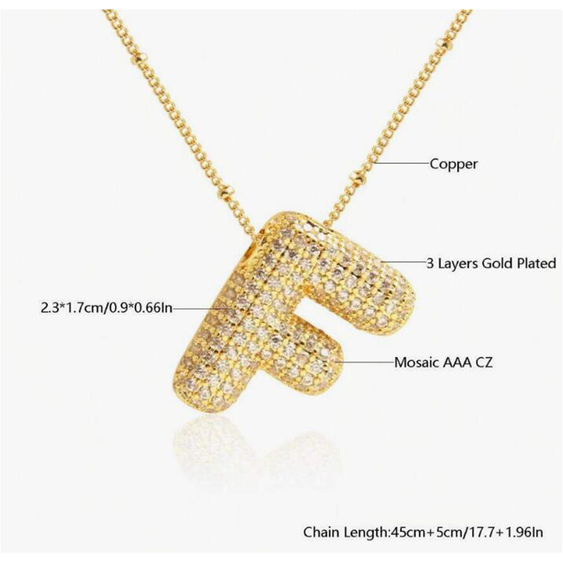 Fashion F Copper inlaid zirconium 26 letter necklace (bead chain)