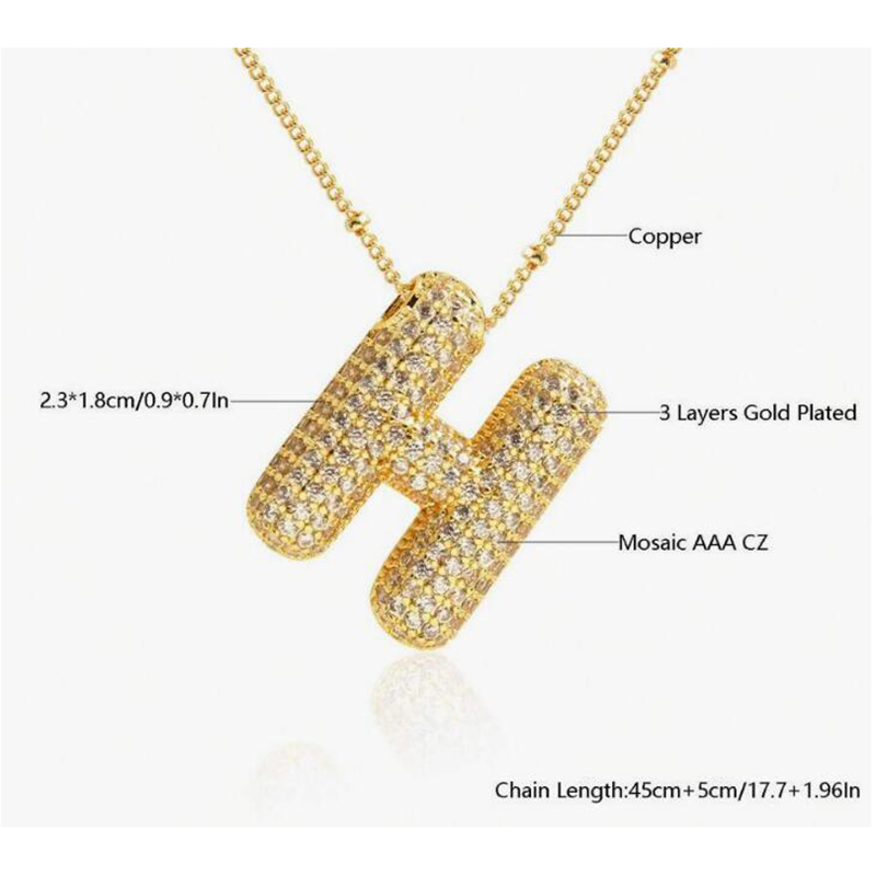 Fashion H Copper inlaid zirconium 26 letter necklace (bead chain)