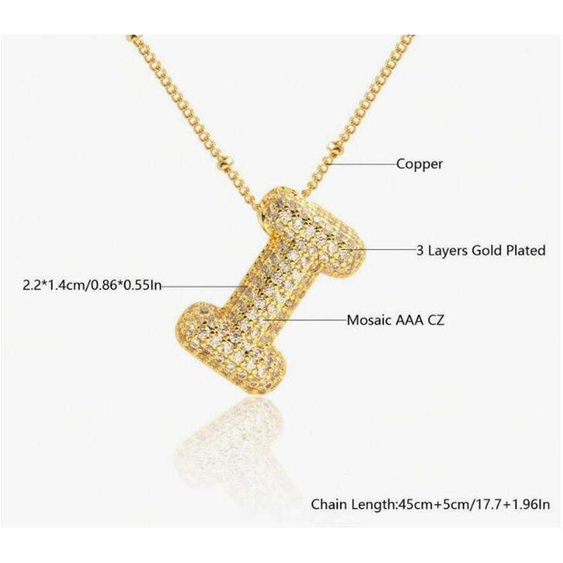 Fashion I Copper inlaid zirconium 26 letter necklace (bead chain)