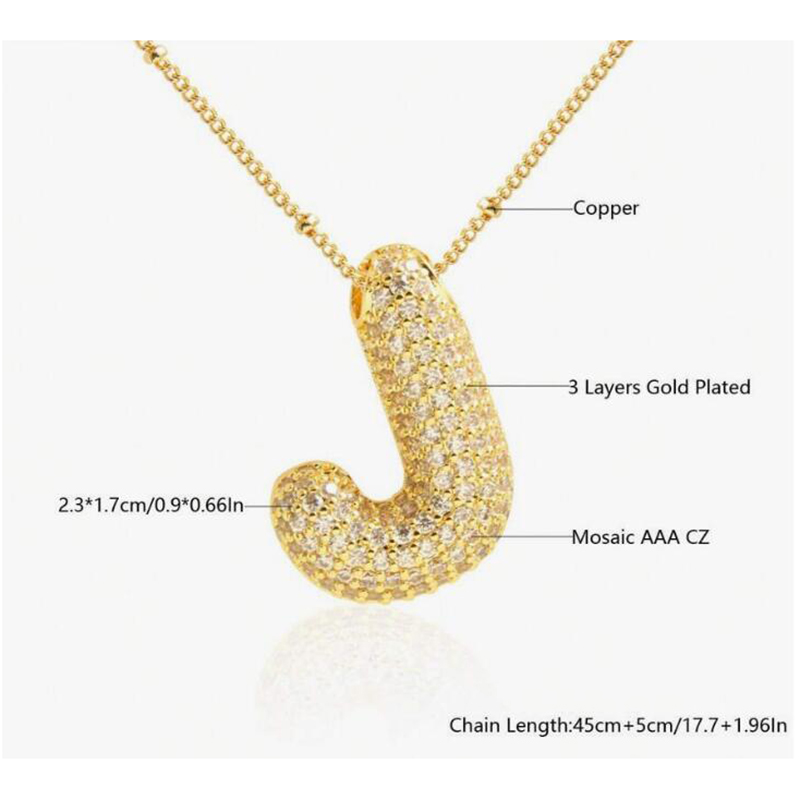 Fashion J Copper inlaid zirconium 26 letter necklace (bead chain)