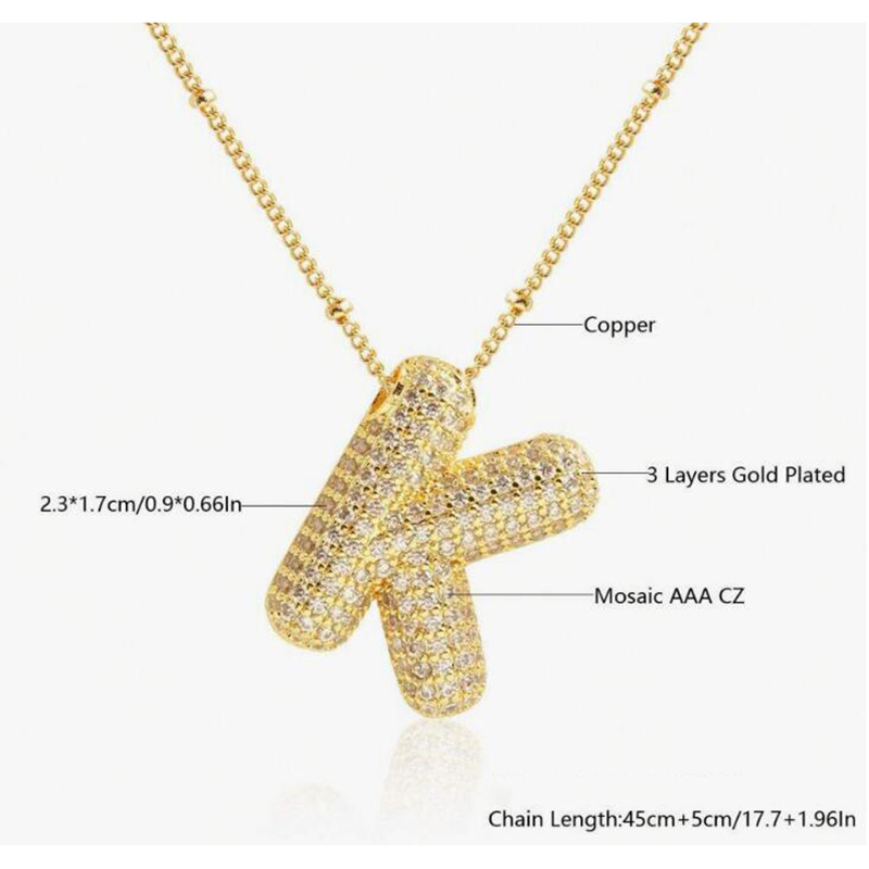 Fashion K Copper inlaid zirconium 26 letter necklace (bead chain)