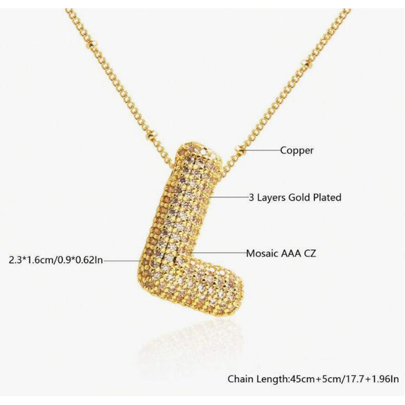 Fashion L Copper inlaid zirconium 26 letter necklace (bead chain)