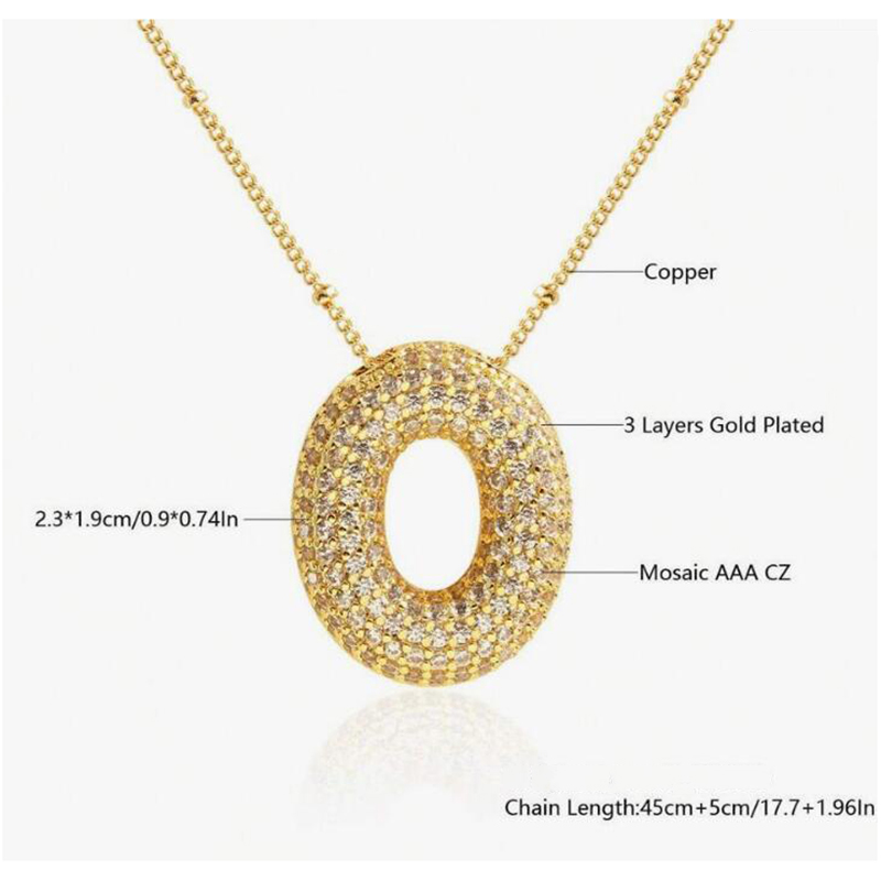 Fashion O Copper inlaid zirconium 26 letter necklace (bead chain)