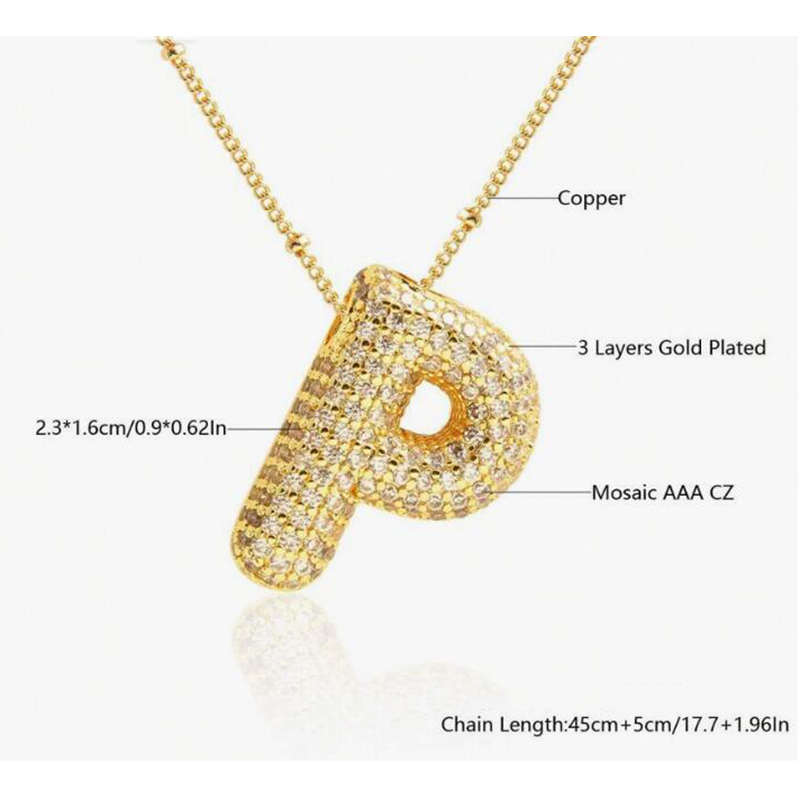 Fashion P Copper inlaid zirconium 26 letter necklace (bead chain)