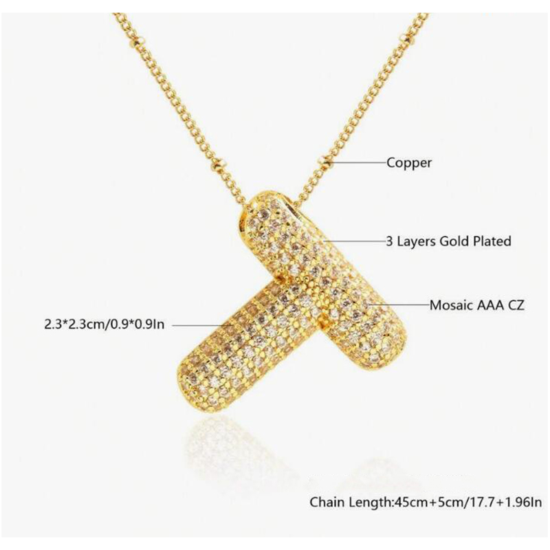 Fashion T Copper inlaid zirconium 26 letter necklace (bead chain)