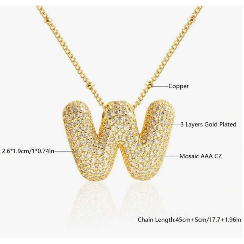 Fashion W Copper inlaid zirconium 26 letter necklace (bead chain)