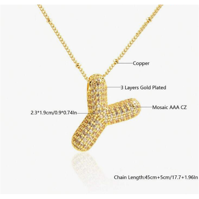 Fashion Y Copper inlaid zirconium 26 letter necklace (bead chain)
