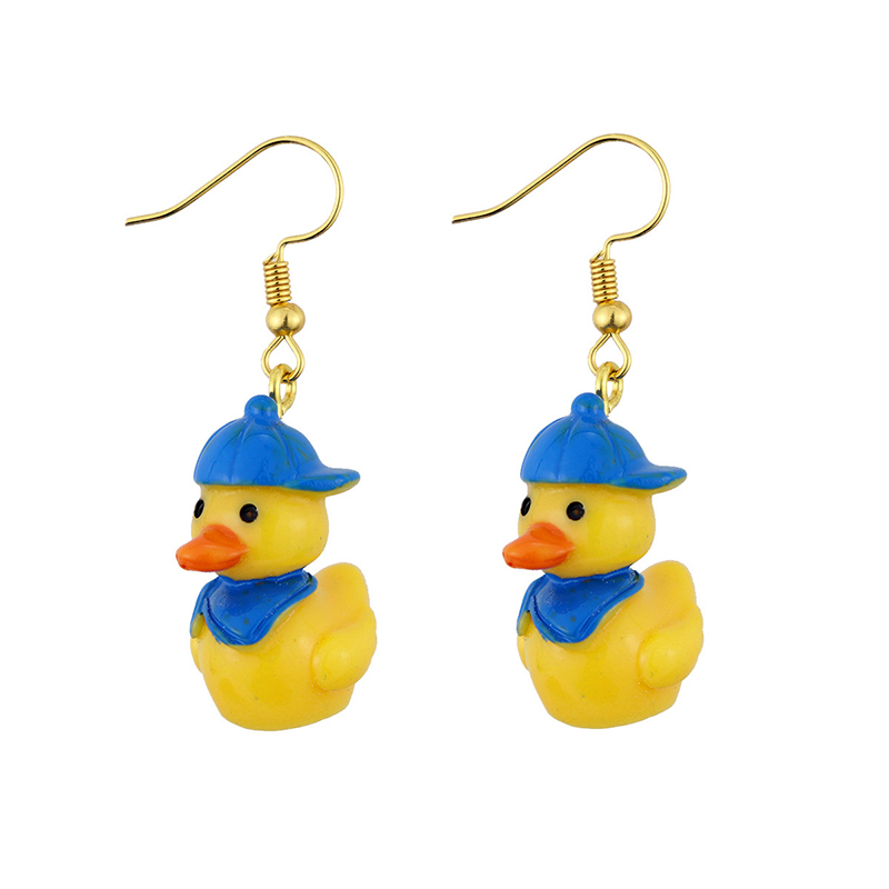 Fashion Hat Duck Resin Three-dimensional Yellow Duck Earrings