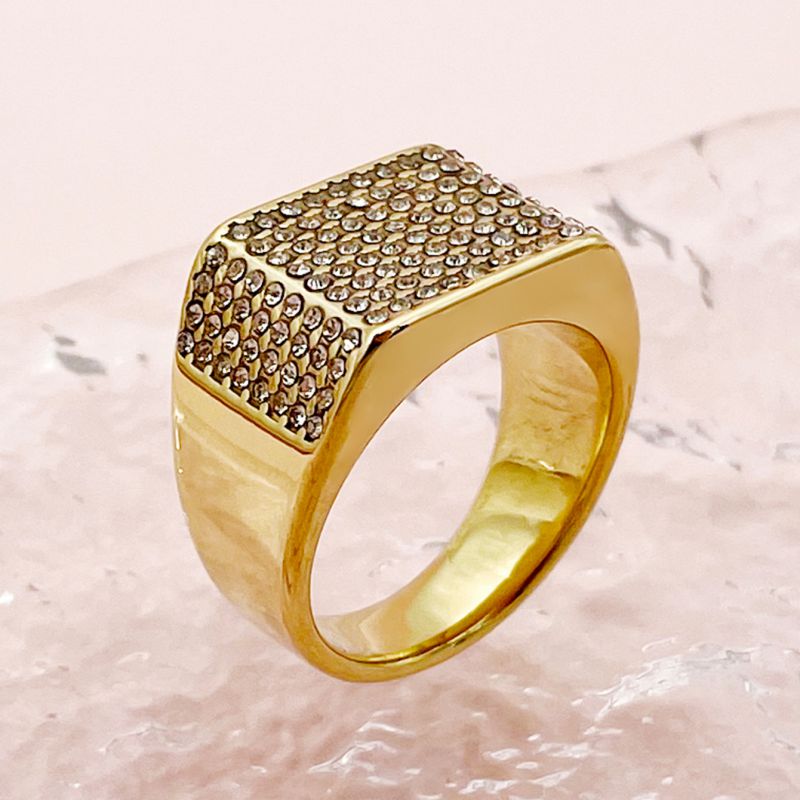 Fashion Gold Stainless Steel Zirconium Square Ring