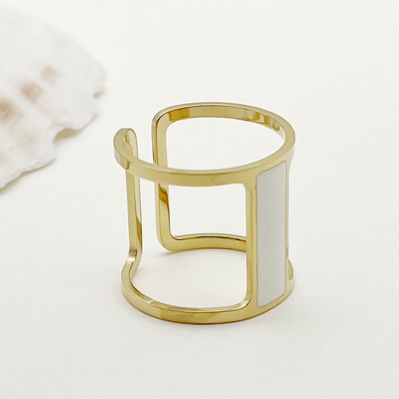 Fashion Gold Plus White Stainless Steel Geometric Rectangular Oil Drop I-shaped Ring