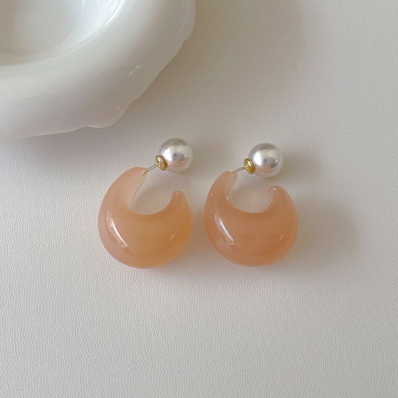 Fashion Orange Resin C-shaped Earrings